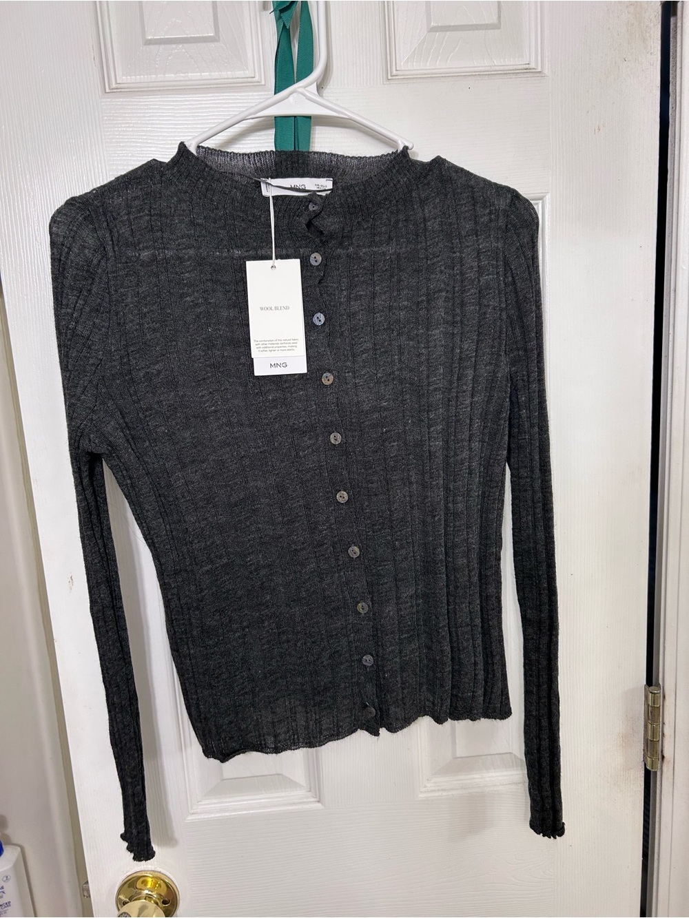 Mango Dark Grey Ribbed Knit Button-Front Cardigan - Picture 5 of 9